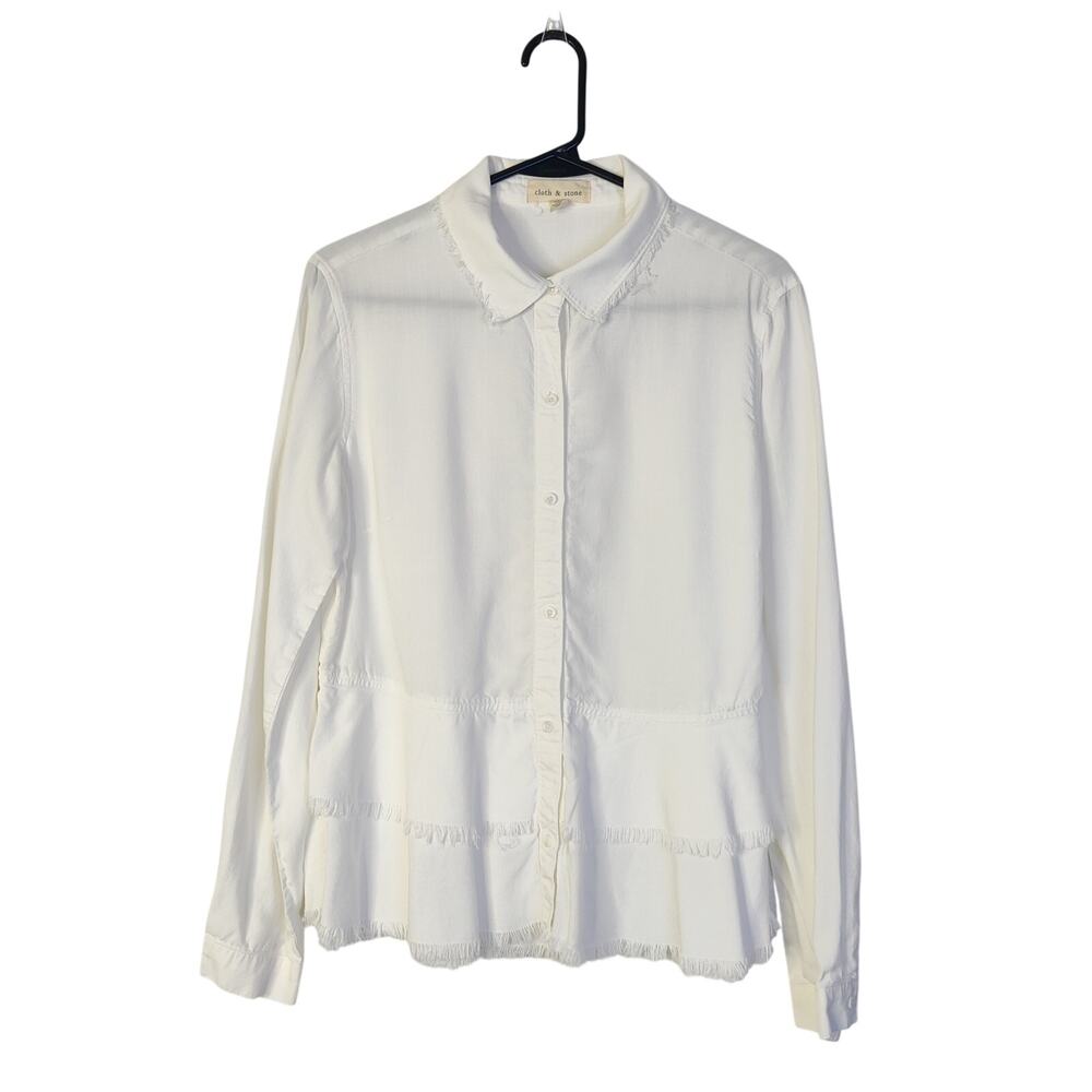 Anthropologie Cloth & Stone Hubbard White Tiered Frayed Button Up Shirt Small